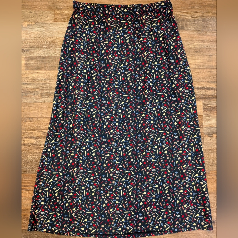 Vintage Christopher & Banks Teacher Back 2 School Novelty Print Midi Skirt Sz 10